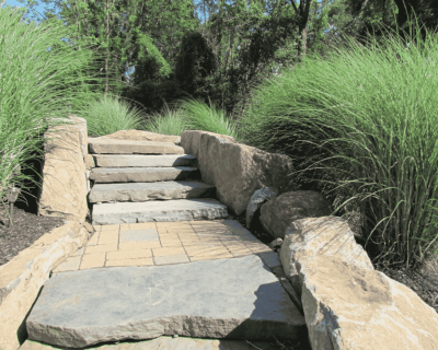 Natural stone steps and retaining walls